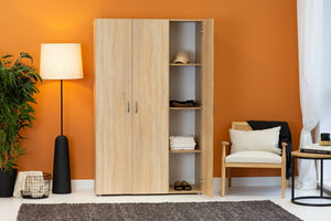 Guardaroba 3 ante Pettineo, Mobile camera da letto, Cabina armadio portabiti, Armadio appendiabiti, 111x52 h179 cm, Rovere