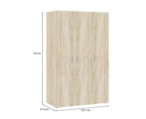Guardaroba 3 ante Pettineo, Mobile camera da letto, Cabina armadio portabiti, Armadio appendiabiti, 111x52 h179 cm, Rovere