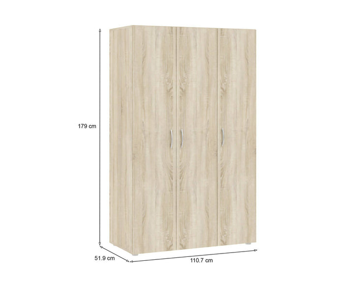 Guardaroba 3 ante Pettineo, Mobile camera da letto, Cabina armadio portabiti, Armadio appendiabiti, 111x52 h179 cm, Rovere