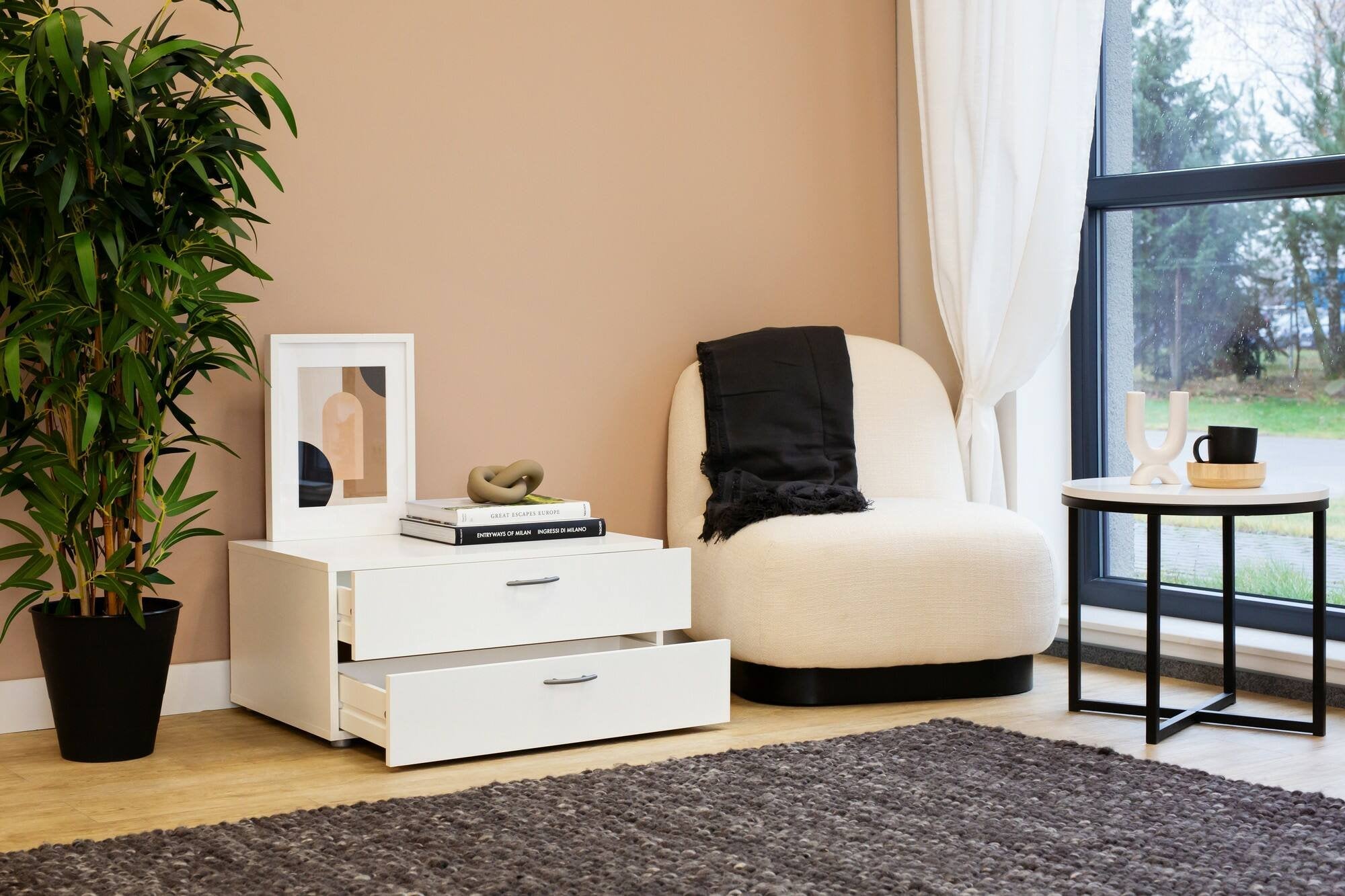 Cassettiera Piatto, Settimino multiuso, Comò camera da letto, Mobile con cassetti, 74x52 h35 cm, Bianco