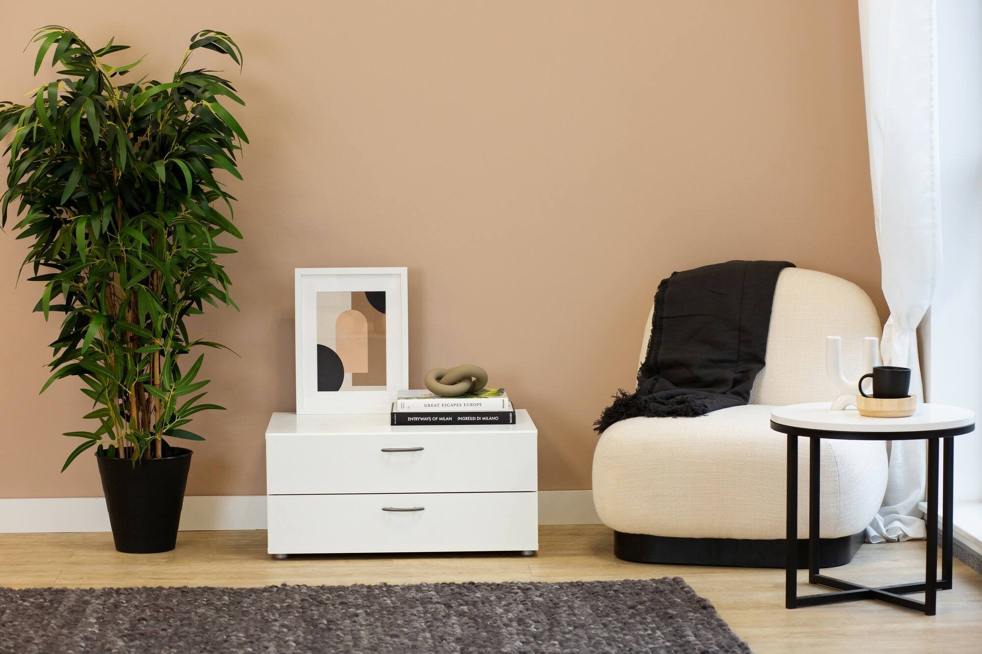 Cassettiera Piatto, Settimino multiuso, Comò camera da letto, Mobile con cassetti, 74x52 h35 cm, Bianco