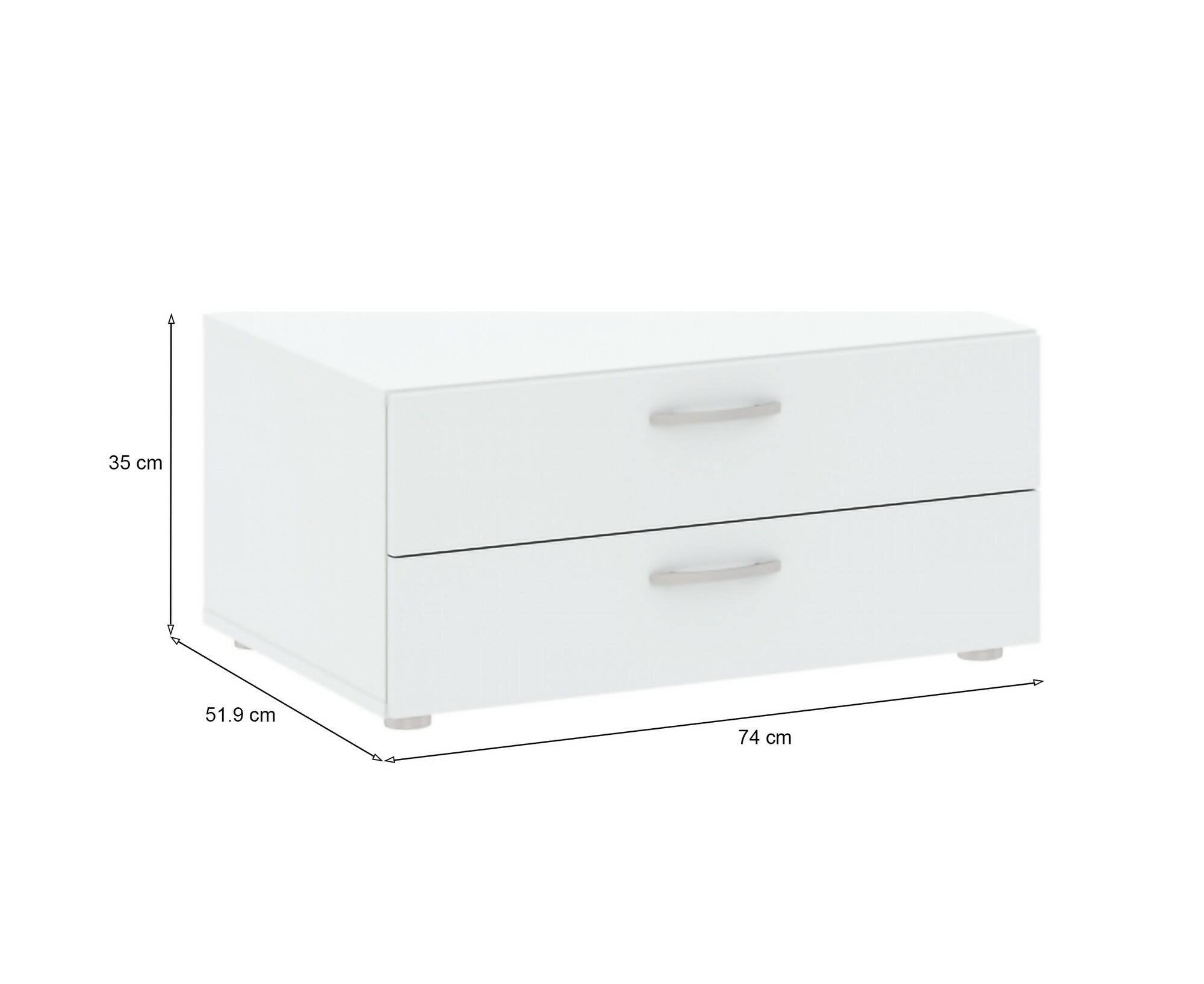 Cassettiera Piatto, Settimino multiuso, Comò camera da letto, Mobile con cassetti, 74x52 h35 cm, Bianco