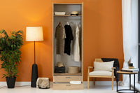 Guardaroba 2 ante Buriasco, Mobile camera da letto, Cabina armadio portabiti, Armadio appendiabiti, 74x52 h214 cm, Rovere