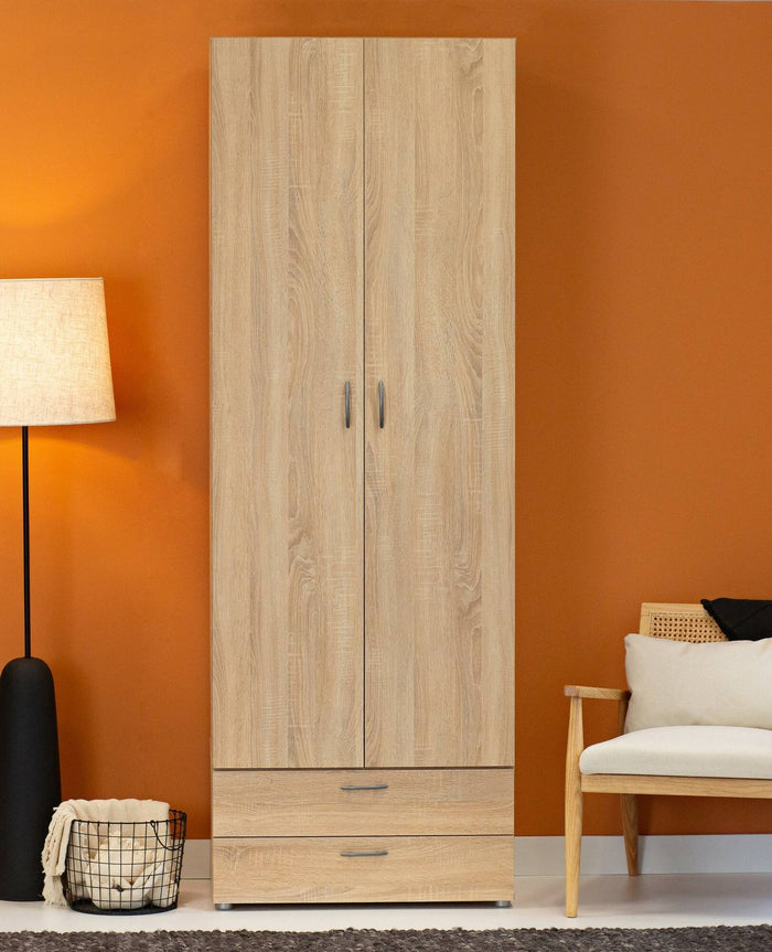 Guardaroba 2 ante Buriasco, Mobile camera da letto, Cabina armadio portabiti, Armadio appendiabiti, 74x52 h214 cm, Rovere