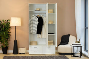 Guardaroba 3 ante Randazzo, Mobile camera da letto, Cabina armadio portabiti, Armadio appendiabiti, 111x52 h214 cm, Bianco