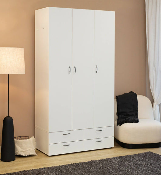 Guardaroba 3 ante Randazzo, Mobile camera da letto, Cabina armadio portabiti, Armadio appendiabiti, 111x52 h214 cm, Bianco