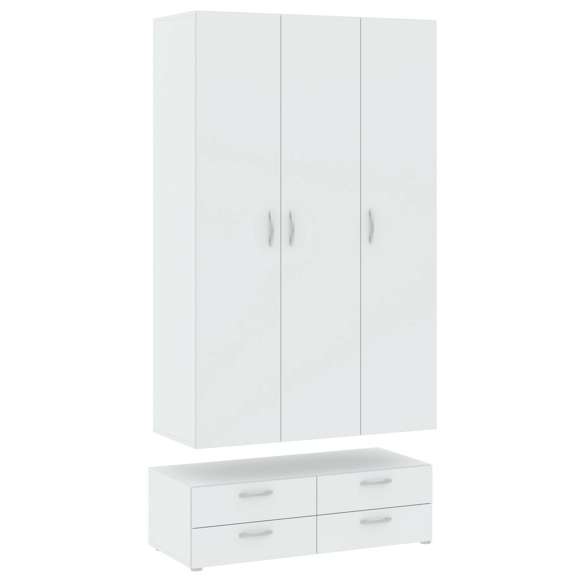 Guardaroba 3 ante Randazzo, Mobile camera da letto, Cabina armadio portabiti, Armadio appendiabiti, 111x52 h214 cm, Bianco