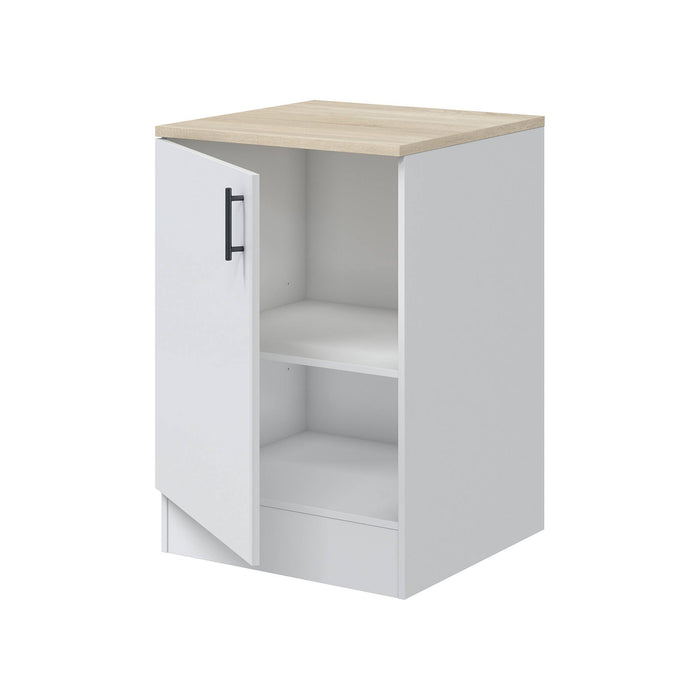 Mobile 1 anta Zerna, Armadietto verticale, Modulo contenitore, Base cucina compatta, 60x60 h90 cm, Bianco e Rovere