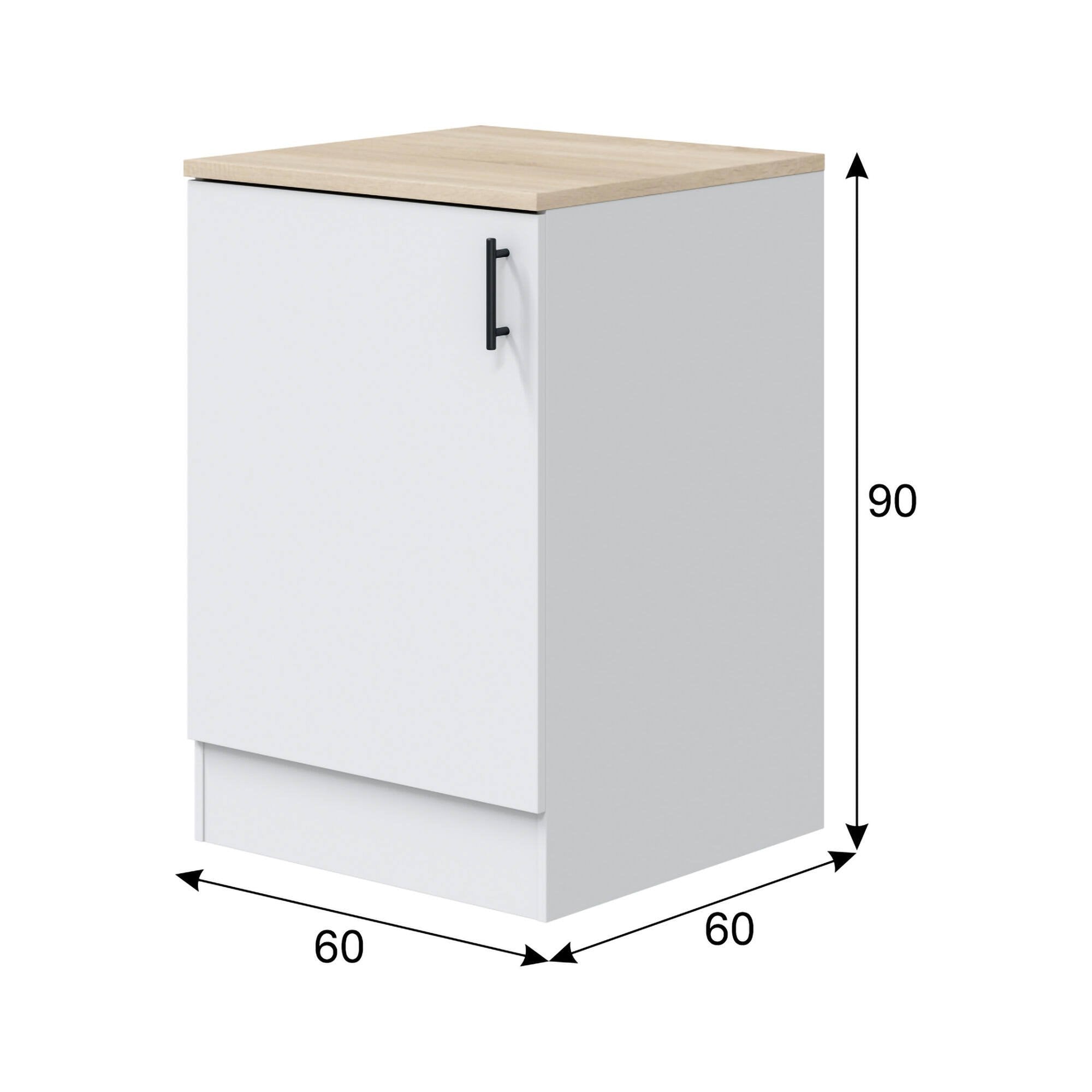 Mobile 1 anta Zerna, Armadietto verticale, Modulo contenitore, Base cucina compatta, 60x60 h90 cm, Bianco e Rovere