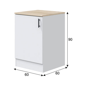 Mobile 1 anta Zerna, Armadietto verticale, Modulo contenitore, Base cucina compatta, 60x60 h90 cm, Bianco e Rovere