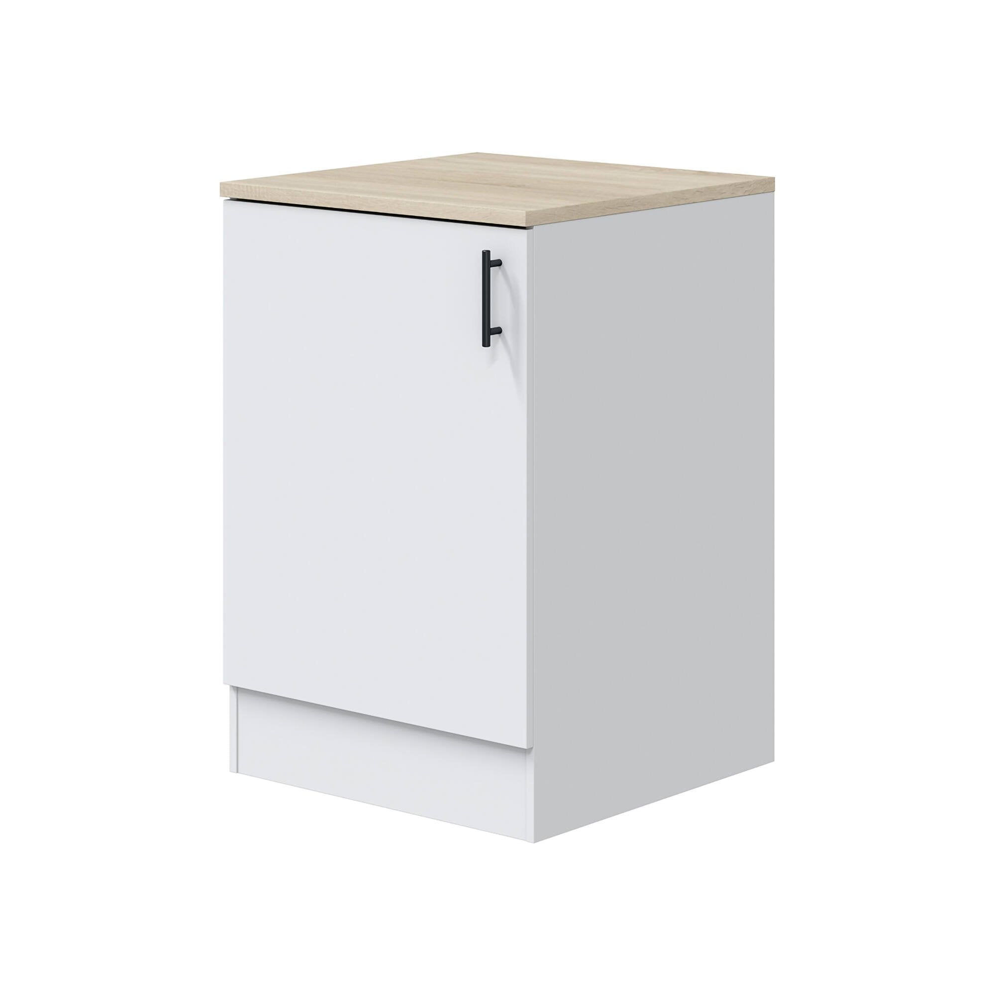 Mobile 1 anta Zerna, Armadietto verticale, Modulo contenitore, Base cucina compatta, 60x60 h90 cm, Bianco e Rovere