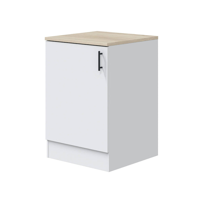 Mobile 1 anta Zerna, Armadietto verticale, Modulo contenitore, Base cucina compatta, 60x60 h90 cm, Bianco e Rovere