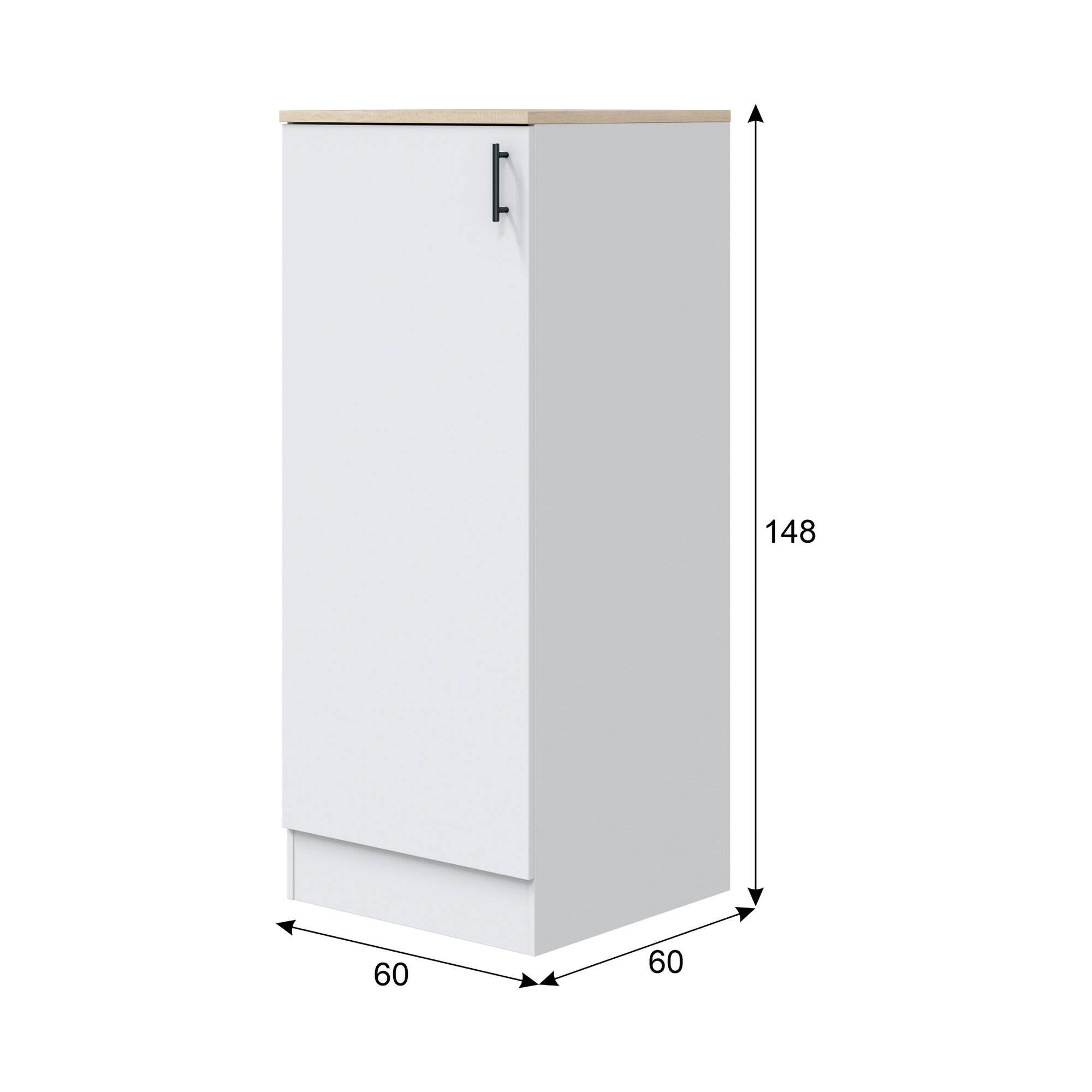 Mobile alto 1 anta Aveny, Colonna cucina, Modulo dispensa verticale, Mobile verticale compatto, 60x60 h148 cm, Bianco e Rovere