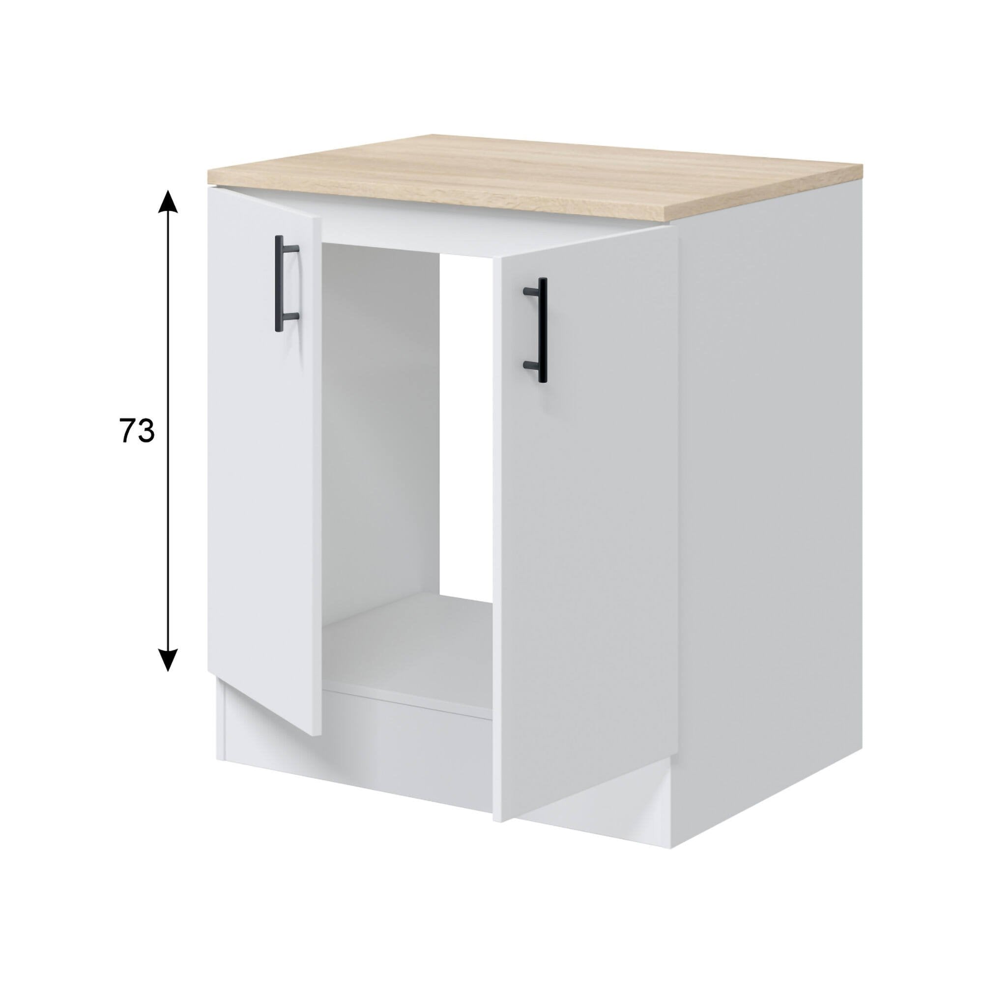 Mobile per lavello 2 ante Nolia, Base sottolavello, Mobile lavello con ante, Struttura base per lavello, 80x60 h90 cm, Bianco e Rovere