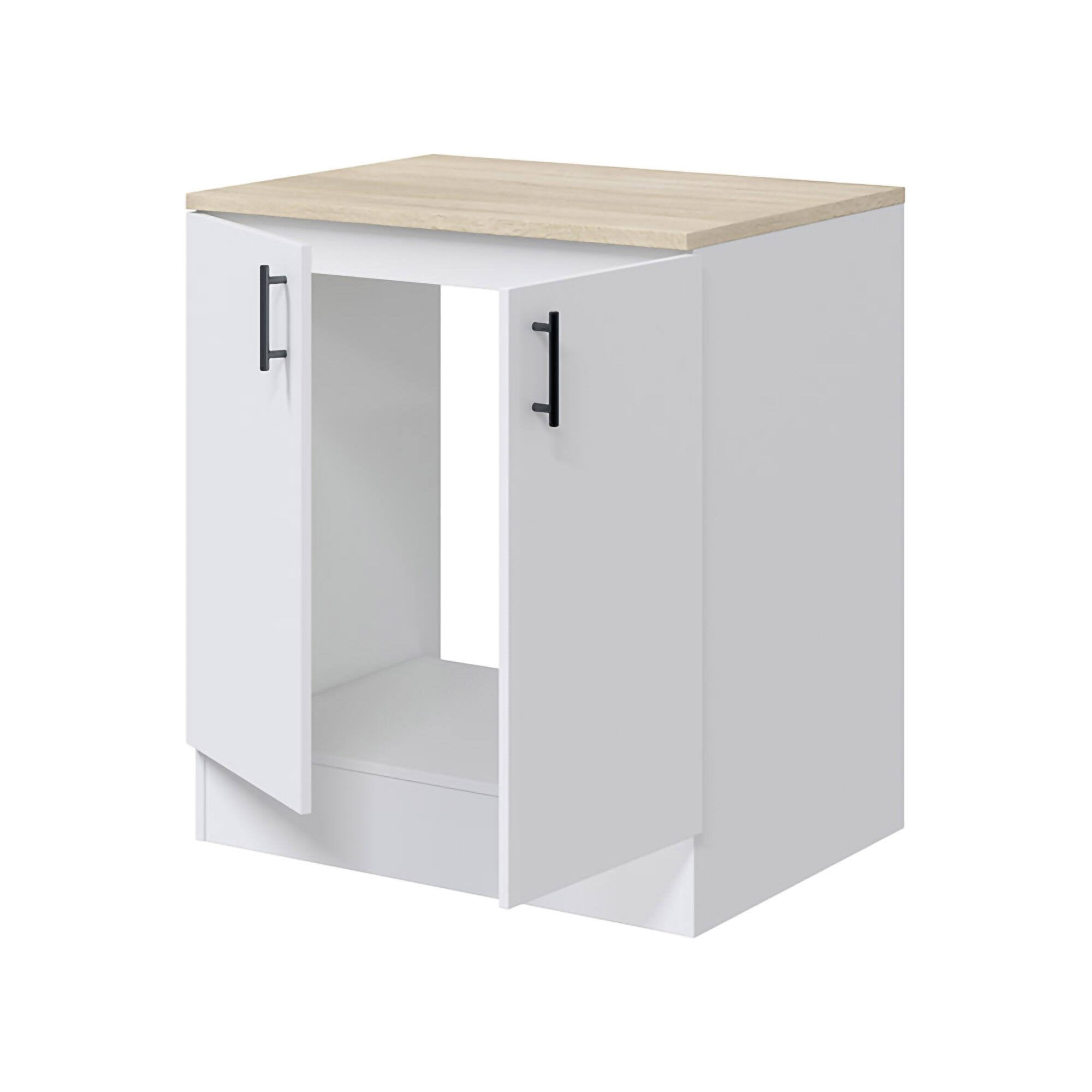 Mobile per lavello 2 ante Nolia, Base sottolavello, Mobile lavello con ante, Struttura base per lavello, 80x60 h90 cm, Bianco e Rovere