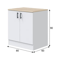 Mobile per lavello 2 ante Nolia, Base sottolavello, Mobile lavello con ante, Struttura base per lavello, 80x60 h90 cm, Bianco e Rovere