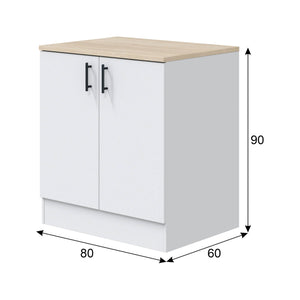 Mobile per lavello 2 ante Nolia, Base sottolavello, Mobile lavello con ante, Struttura base per lavello, 80x60 h90 cm, Bianco e Rovere