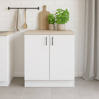 Mobile per lavello 2 ante Nolia, Base sottolavello, Mobile lavello con ante, Struttura base per lavello, 80x60 h90 cm, Bianco e Rovere