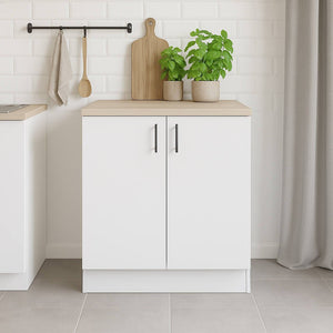 Mobile per lavello 2 ante Nolia, Base sottolavello, Mobile lavello con ante, Struttura base per lavello, 80x60 h90 cm, Bianco e Rovere