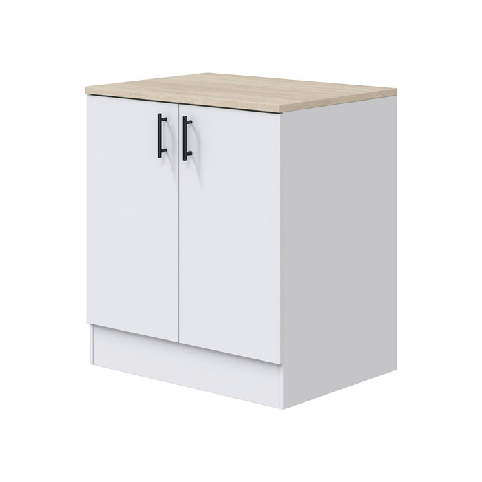 Mobile per lavello 2 ante Nolia, Base sottolavello, Mobile lavello con ante, Struttura base per lavello, 80x60 h90 cm, Bianco e Rovere