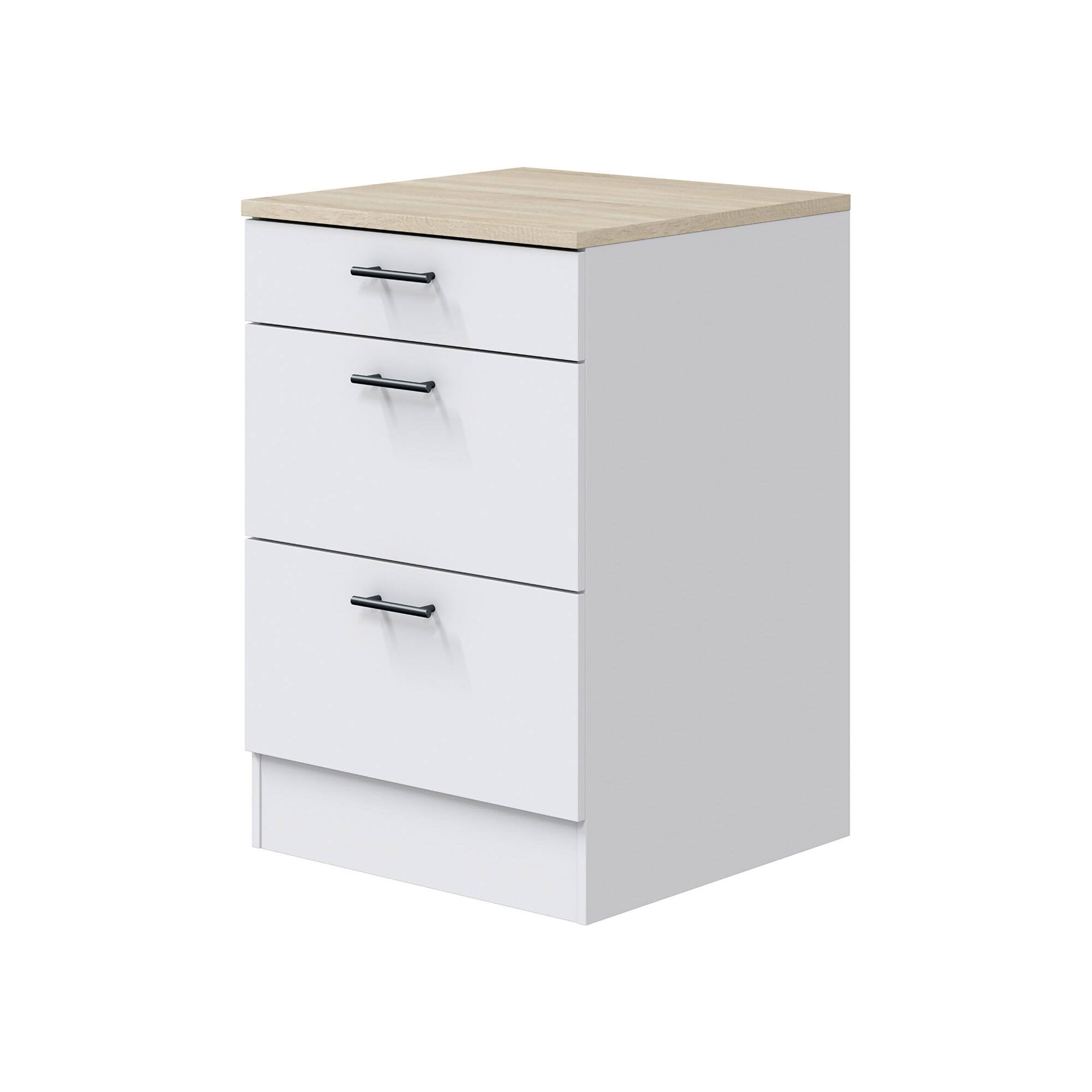 Mobile 3 cassetti Sirea, Cassettiera da cucina, Modulo contenitore con cassetti, Base con cassetti estraibili, 60x60 h90 cm, Bianco e Rovere