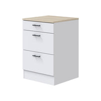 Mobile 3 cassetti Sirea, Cassettiera da cucina, Modulo contenitore con cassetti, Base con cassetti estraibili, 60x60 h90 cm, Bianco e Rovere