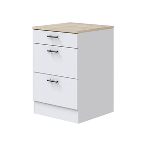 Mobile 3 cassetti Sirea, Cassettiera da cucina, Modulo contenitore con cassetti, Base con cassetti estraibili, 60x60 h90 cm, Bianco e Rovere