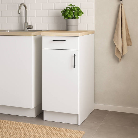 Mobile 1 anta con cassetto Orvia, Mobile contenitore misto, Base cucina con anta e cassetto, Modulo multiuso, 40x60 h90 cm, Bianco e Rovere