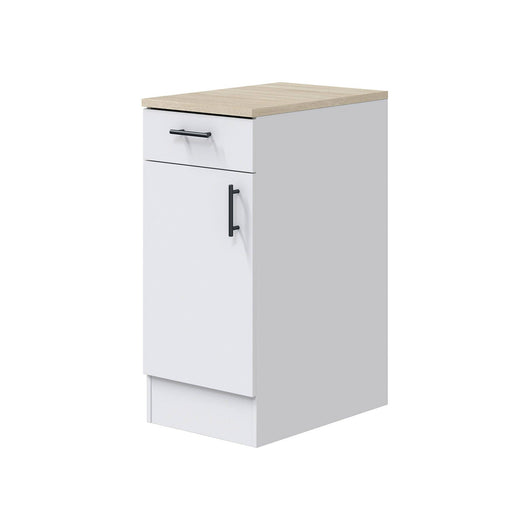 Mobile 1 anta con cassetto Orvia, Mobile contenitore misto, Base cucina con anta e cassetto, Modulo multiuso, 40x60 h90 cm, Bianco e Rovere