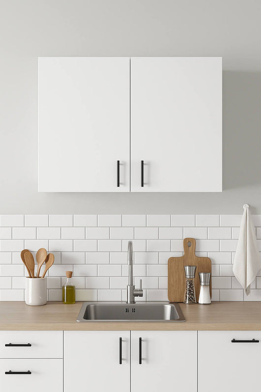 Mobile pensile 2 ante Thyra, Armadietto sospeso, Mobiletto a muro, Armadio ausiliario multifunzione, 80x34 h59 cm, Bianco