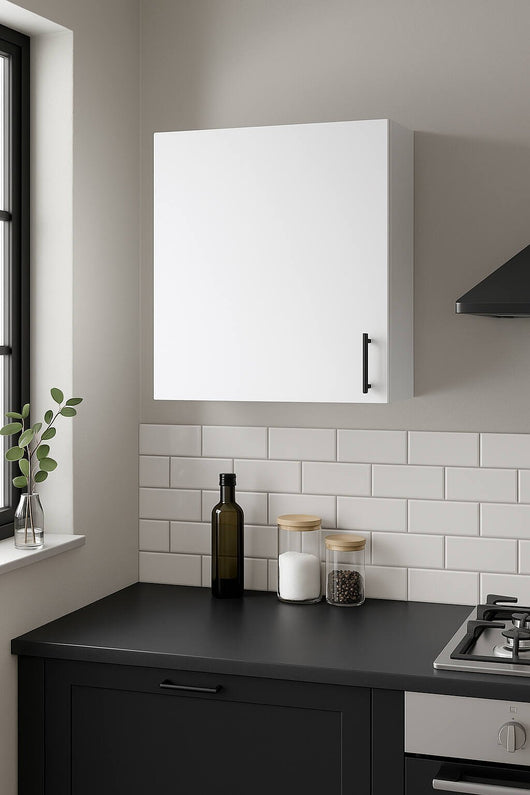 Mobile pensile 1 anta Thyra, Armadietto sospeso, Mobiletto a muro, Armadio ausiliario multifunzione, 60x34 h59 cm, Bianco