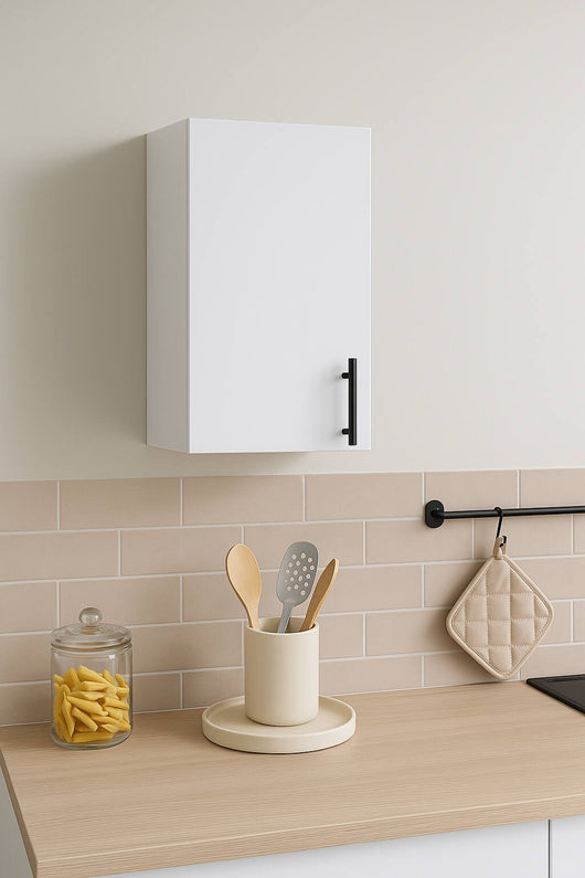 Mobile pensile 1 anta Thyra, Armadietto sospeso, Mobiletto a muro, Armadio ausiliario multifunzione, 40x34 h59 cm, Bianco