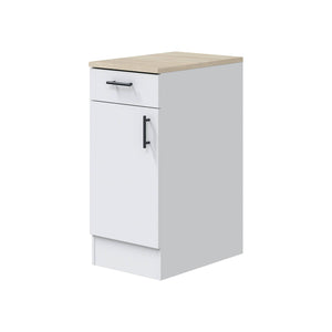 Cucina completa Telinea, Composizione cucina moderna, Set cucina componibile, Soluzione cucina funzionale, Bianco e Rovere