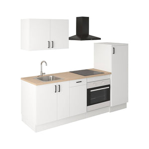 Cucina completa Telinea, Composizione cucina moderna, Set cucina componibile, Soluzione cucina funzionale, Bianco e Rovere