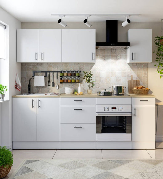 Cucina completa Silphora, Composizione cucina moderna, Set cucina componibile, Soluzione cucina funzionale, Bianco e Rovere