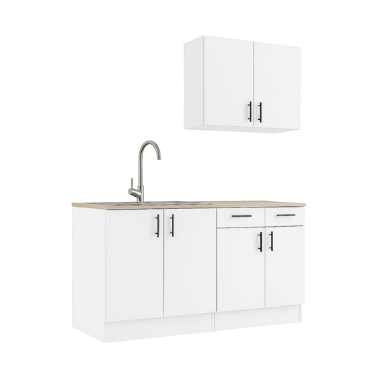 Cucina completa Velvenia, Composizione cucina moderna, Set cucina componibile, Soluzione cucina funzionale, Bianco e Rovere