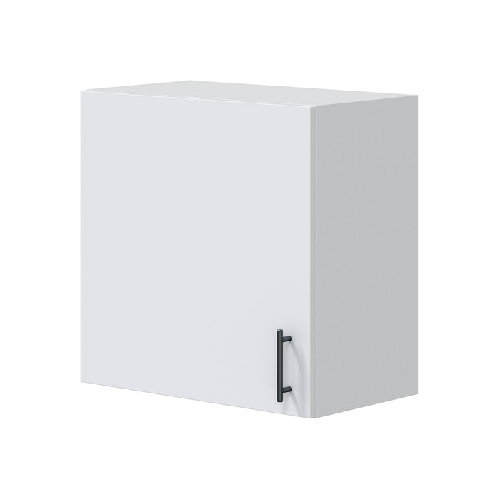 Set mobili per lavanderia Sesleria, Composizione lavanderia moderna, Soluzione salvaspazio per zona lavaggio, Bianco e Rovere