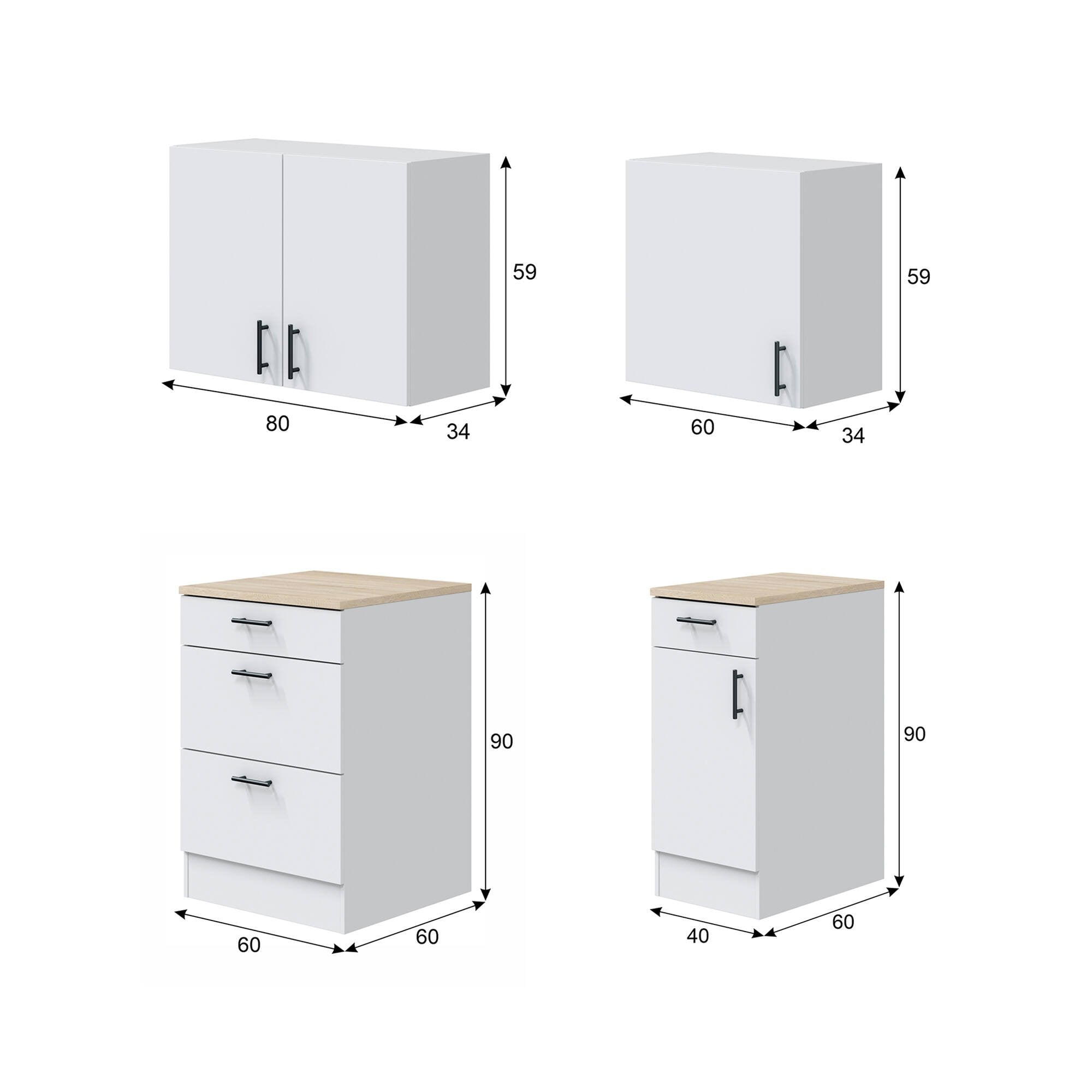 Set mobili per lavanderia Sesleria, Composizione lavanderia moderna, Soluzione salvaspazio per zona lavaggio, Bianco e Rovere