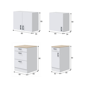 Set mobili per lavanderia Sesleria, Composizione lavanderia moderna, Soluzione salvaspazio per zona lavaggio, Bianco e Rovere