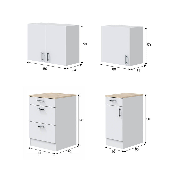 Set mobili per lavanderia Sesleria, Composizione lavanderia moderna, Soluzione salvaspazio per zona lavaggio, Bianco e Rovere