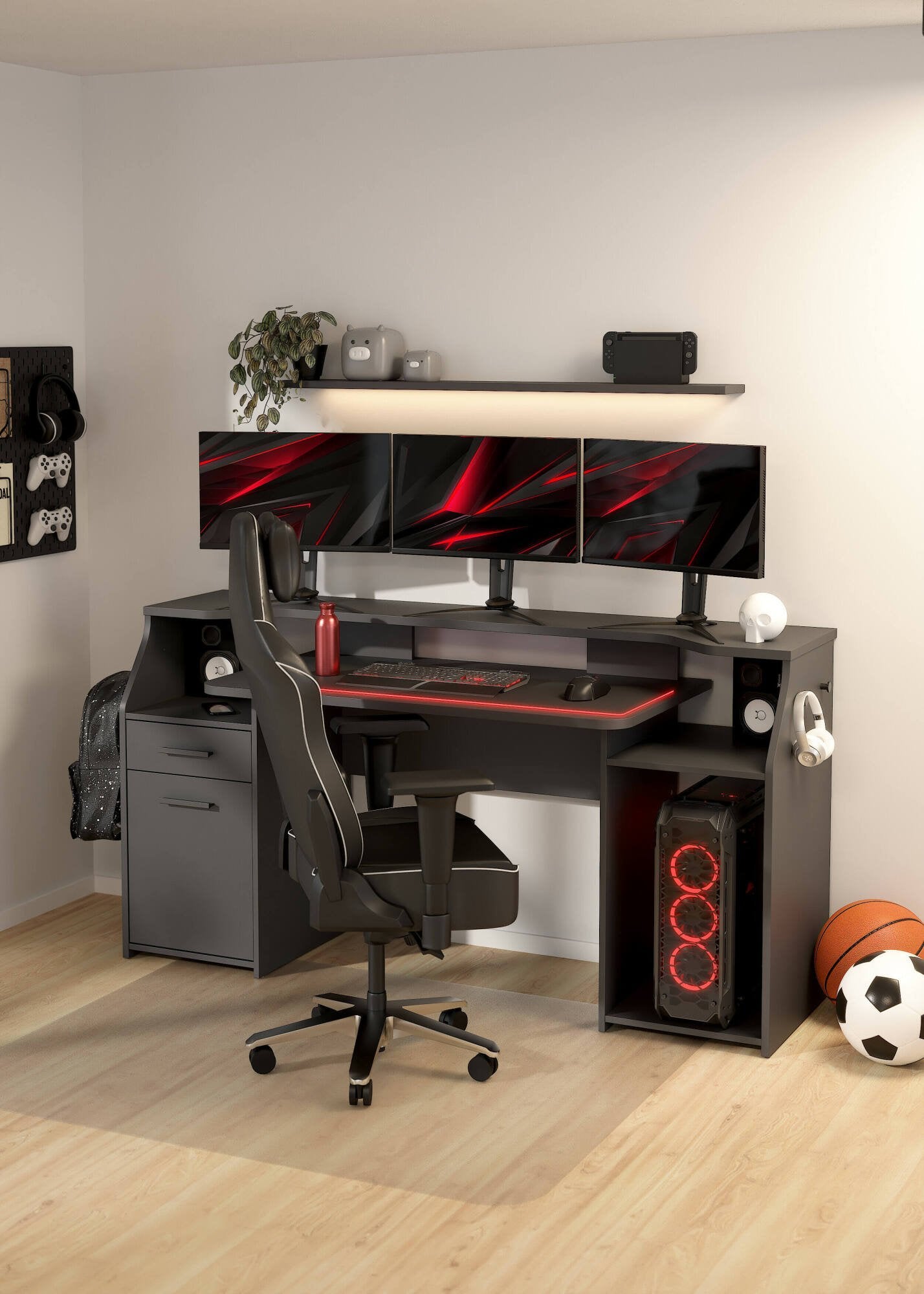 Scrivania Zennithor, tavolo da lavoro dotato di 1 anta e 1 cassetto, ideale per ufficio e gaming, 171x62 h89 cm, Grigio