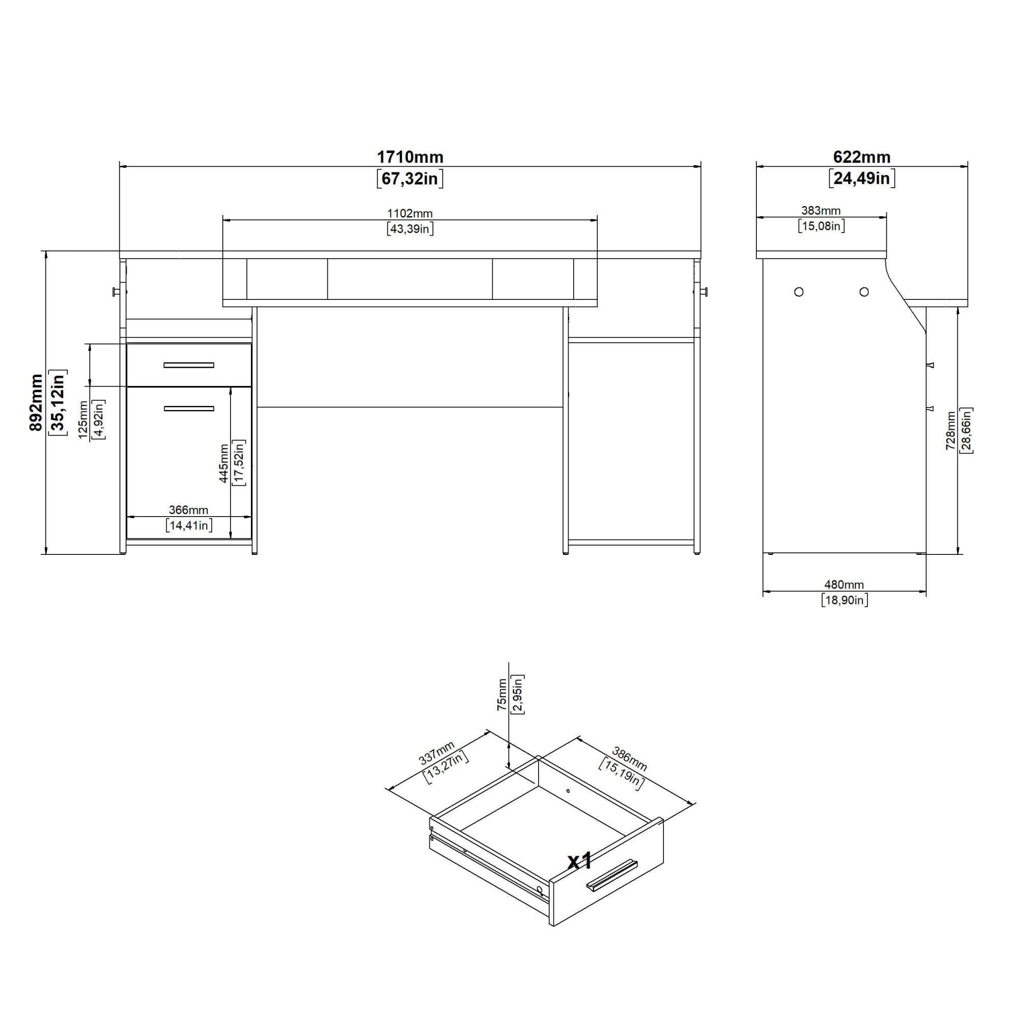 Scrivania Zennithor, tavolo da lavoro dotato di 1 anta e 1 cassetto, ideale per ufficio e gaming, 171x62 h89 cm, Grigio