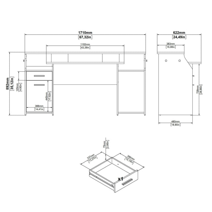Scrivania Zennithor, tavolo da lavoro dotato di 1 anta e 1 cassetto, ideale per ufficio e gaming, 171x62 h89 cm, Grigio