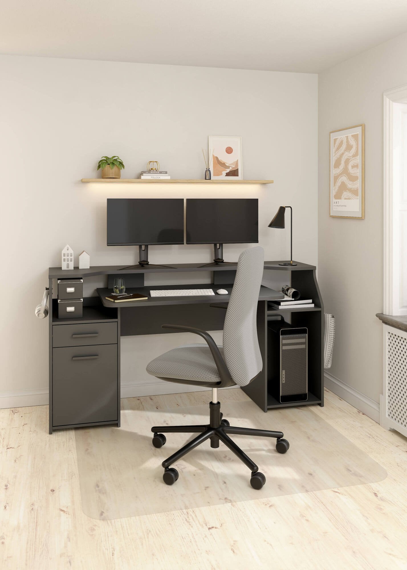 Scrivania Zennithor, tavolo da lavoro dotato di 1 anta e 1 cassetto, ideale per ufficio e gaming, 171x62 h89 cm, Grigio