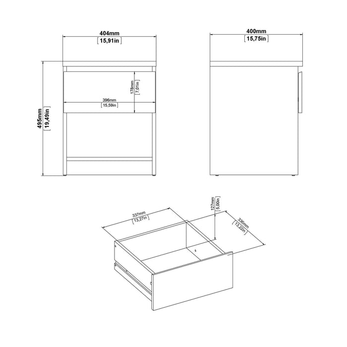 Comodino Solantra, comò basso con 1 cassetto, tavolino da notte compatto e funzionale, 40x40 h50 cm, Beige