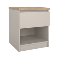 Comodino Solantra, comò basso con 1 cassetto, tavolino da notte compatto e funzionale, 40x40 h50 cm, Beige