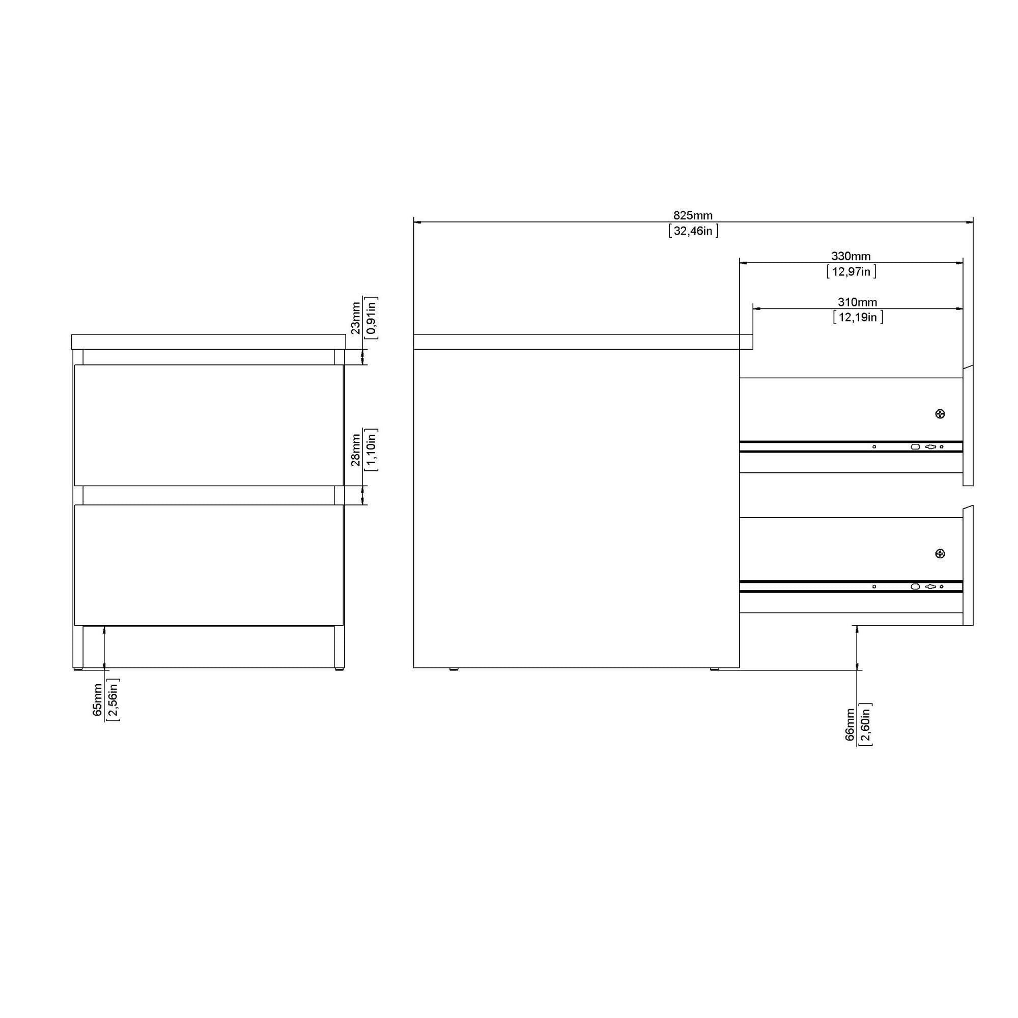 Comodino Eryndor, comò basso con 2 cassetti, tavolino da notte elegante e funzionale, 40x50 h50 cm, Beige