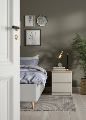 Comodino Eryndor, comò basso con 2 cassetti, tavolino da notte elegante e funzionale, 40x50 h50 cm, Beige