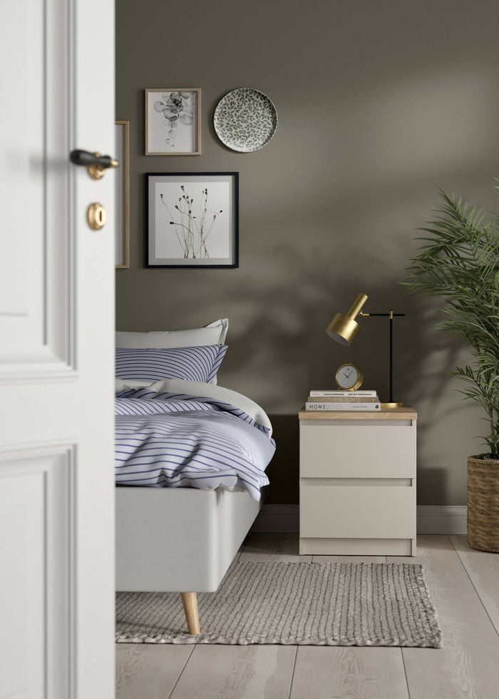 Comodino Eryndor, comò basso con 2 cassetti, tavolino da notte elegante e funzionale, 40x50 h50 cm, Beige