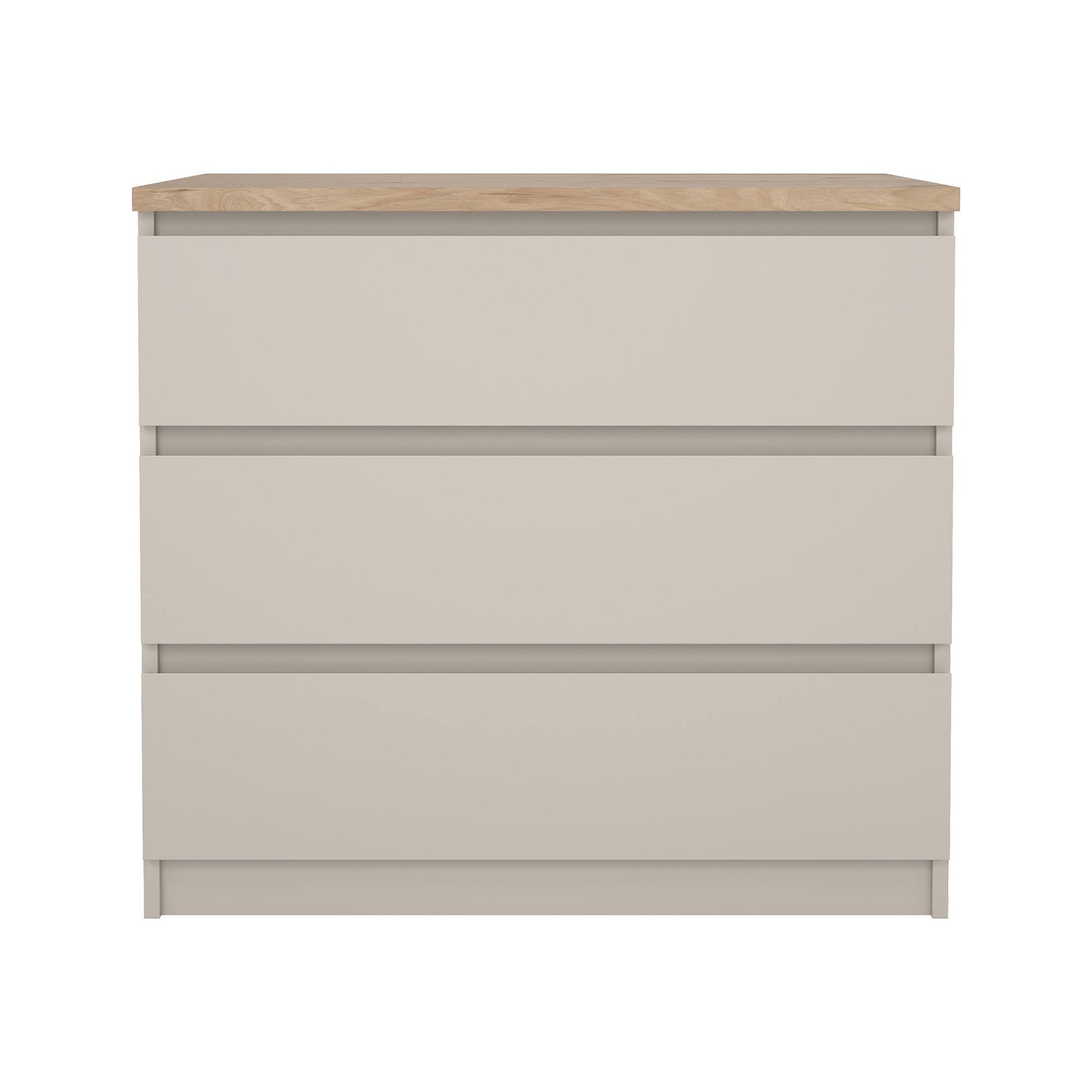 Cassettiera Vistara, settimino multiuso con 3 cassetti, comò elegante per camera da letto, 77x50 h70 cm, Beige